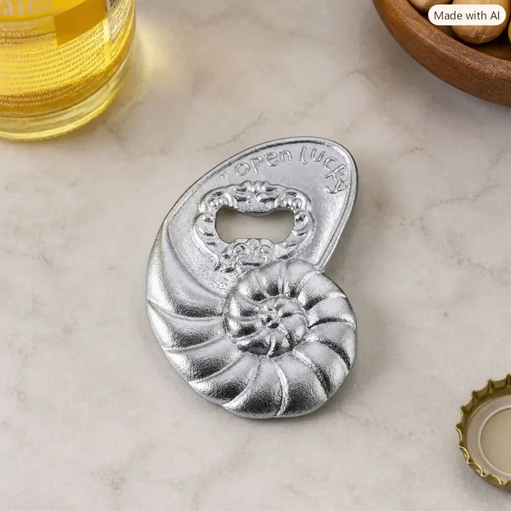 Silver Tone Cast Iron Conch Shell Design Bottle Opener Nautical Coastal Beach